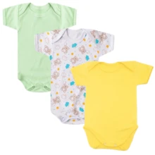Kit 3 Baby Bodysuits For Boys, Girls And Unisex - Printed And Plain - Short Sleeve - 100% Cotton - màu xanh lá - Xem 6