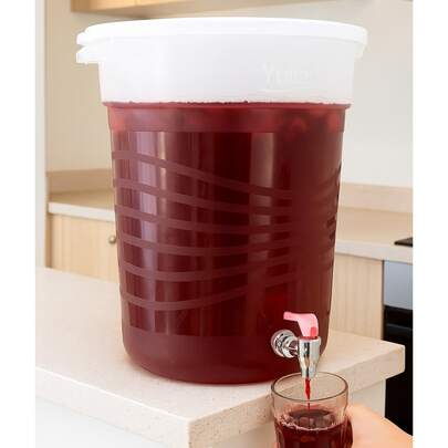 Barril vitrolero de plástico con llave, 40 litros, contenedor para aguas frescas, llave transparente; recipiente grande, ligero, ideal para eventos, fiestas, cocinas o negocios, fácil de limpiar y servir.