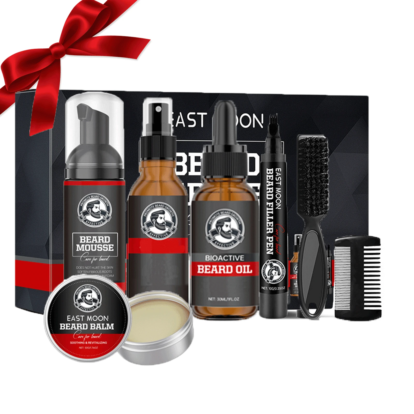 EAST MOON 7pcs Beard Care Kit For Men Grooming,Leave-In Beard Conditioner Beard Oil For Softens, Conditions,Moisturizes & Strengthens Mustaches,Beard Oil,Beard Wash,Beard Balm,Beard Brush,Valentine's Day Christmas Fathers Gifts For Dad Or Men,Travel Mini Size