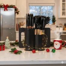 19pcs Silicone Kitchen Utensil Set With Wooden Handles, Heat-Resistant Non-Stick Cooking Tools, Includes Elegant Knives And Storage Organizer- Easy Cooking & Cleaning For Home And Kitchen - Black - View 11