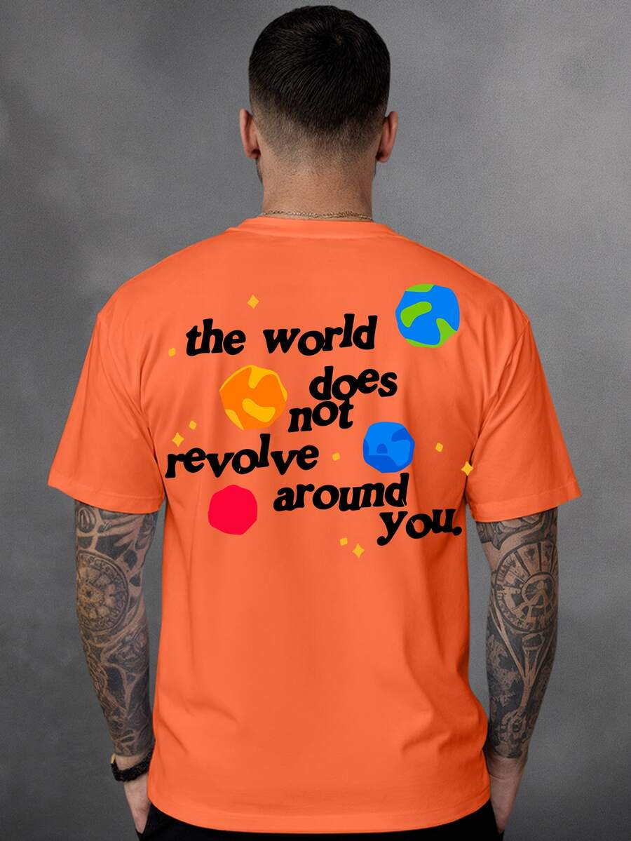 Men's T-Shirt Printed The World Does Note Revolve Around You 100% Cotton 30.1 Combed - trái cam - Xem 1