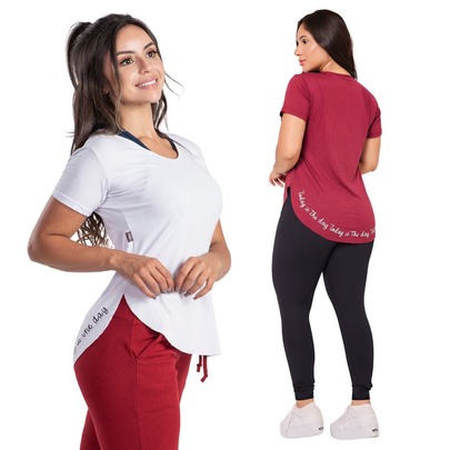 Kit com 2 Blusas Fitness Tapa Bumbum Feminina Alongada Long Line Academia Treino Viscolycra