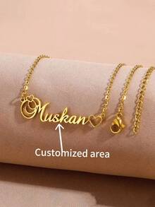 1pc Girls Personalized Necklace - Custom Heart Pendant With Name, Stainless Steel Jewelry Gift, Suitable For Anniversary Wedding Valentine's Day Gift - Year-Round Everyday And Special Occasion Chain Necklace, Pendant Necklace, Elegant Design, Exquisite Craftsmanship, Romantic Necklace - Multicolor - View 1