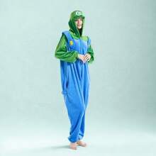 nerd hunters Adult Kigurumi Pajamas Plush Unisex Cosplay Costume Super Mario Luigi - Blue - View 5