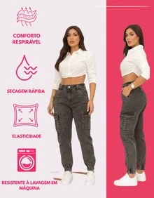 Stillger Moda Jeans Women's High-Waisted Jogger Cargo Jeans With Elastane And Side Pockets - 深灰色 - 查看 5