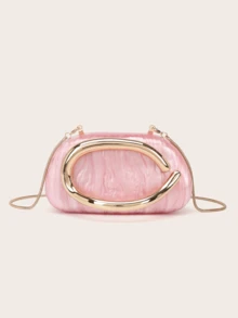 Milky Way Acrylic Clutch Purse For Women Marbling Evening Wedding Handbags Acrylic Shell Box Purses For Party Prom Cocktail - 粉色 - 查看 2