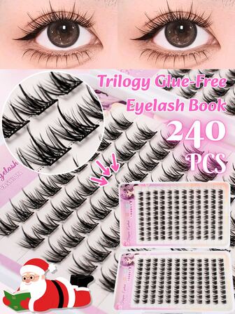 240簇无胶单根假睫毛，大容量假睫毛套装，C形卷翘，11-13毫米簇状假睫毛。