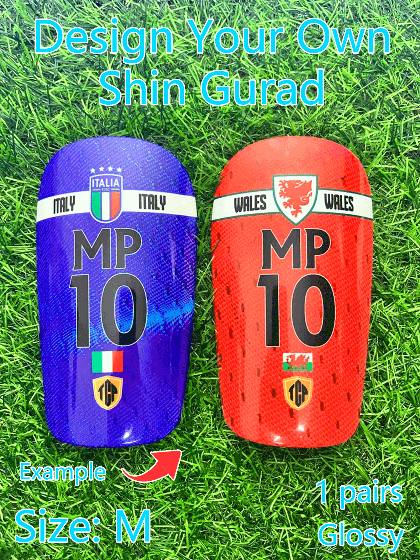 حماة ساق مقاس M مخصص بتصميم شخصي متناظر ، هدية كرة القدم ذات ملمس سيراميكي، حماة ساق مخصصة للبالغين