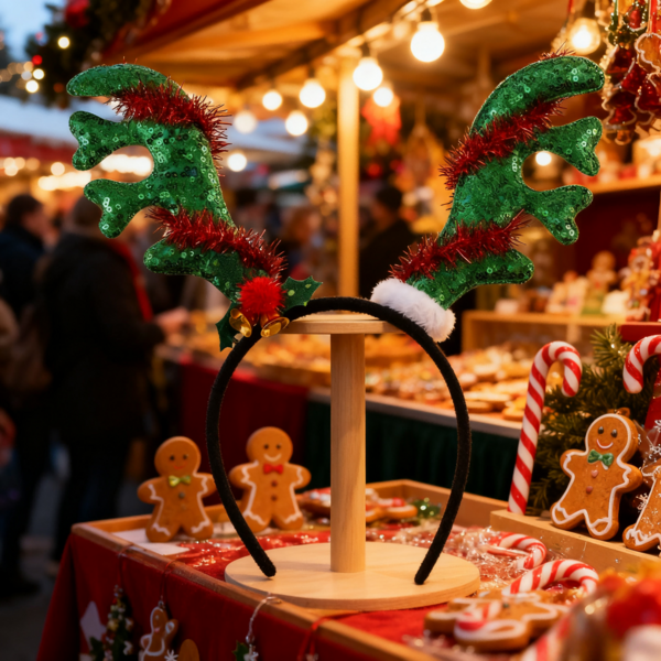 1 pieza, Diadema con cuernos de Navidad, Cuernos brillantes con hojas de acebo y campanas, Accesorio de cabello para fiestas festivas, Atuendo de invierno y vacaciones, Accesorio fotográfico festivo.