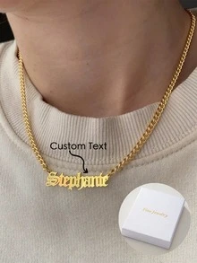 A Personalized And Minimalist Custom Stainless Steel Cuban Chain Necklace With An English Name, Featuring A Neutral Style And Street Hip-Hop Style That Is Super Cool. It Can Be Worn On Any Occasion, Such As Daily Vacations, Banquets, Parties, Etc. With A Unique Design, It Exudes Individuality And Is Fashionable And Exquisite. It Is The Perfect Gift For Your Friends, Partners, And Family On Christmas, Thanksgiving, Valentine's Day, And Birthdays,New Year Glamour - Silver - View 1