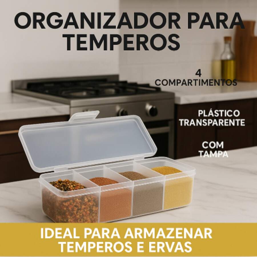 Spice Jar Organizer With 4 Compartments And Free Spoons - 透明 - 查看 1