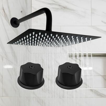 Kit regadera de baño cuadrada 20cm negro mate con tubo y manerales diseño moderno cabezal giratorio accesorio elegante ideal para remodelación para baño