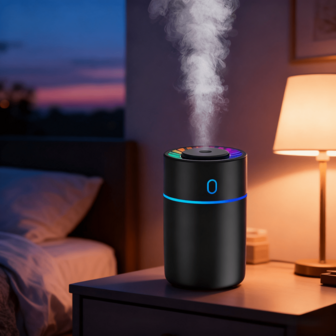 Umidificatore e diffusore di aromi colorato, umidificatore e lampada per aromi 2-in-1, alimentato tramite USB, dotato di luce ambiente a sette colori, deodorante per auto, diffusore di oli essenziali portatile, adatto per varie occasioni.