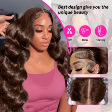 200% Density Brown Color Body Wave Human Blended Hair 13X4 Lace Frontal Wigs For Women Pre Plucked Large Area Lace Front Wig Daily Party Wigs Natural Hairline Wig - 棕色 - 查看 5