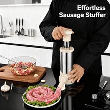 304不锈钢手动灌肠器和肉丸制作器，多功能厨房工具，可制作虾丸、鱼丸，易于清洗 - 卡其色 - 查看 11