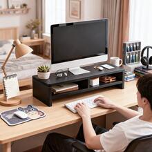 モニター台 パソコン台 組立簡単 滑り止め 2段収納 「人間工学デザイン！姿勢改善」幅50cm モニタースタンド 50ⅹ25ⅹ14 耐荷重40kg パソコンラック キーボード収納 PCラック プリンタ台 卓上 収納 工具不要 耐荷重設計 - ブラック - チェックする 10