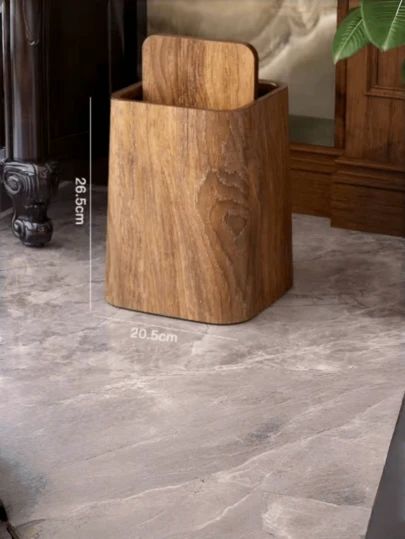 1pc Vintage Faux Wood Grain Trash Can, With/Without Lid, Large Capacity Plastic Garbage Bin For Home, Living Room, Kitchen, Bathroom, Desktop Waste Basket, Home Decor