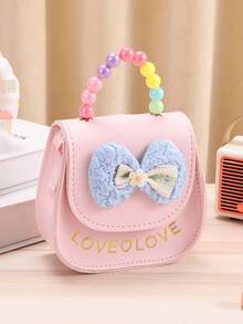 1pc Girls' PU Butterfly Beaded Handbag, Shoulder Bag, Suitable For Outings, Birthday Gift, Holiday Gift
