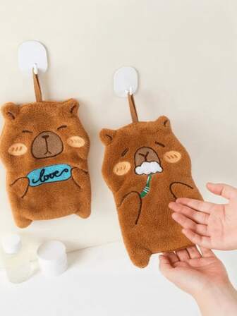 1 st. handduk i kapybarakorallfleece, hängande, förtjockad handduk som inte fäller, absorberande handduk