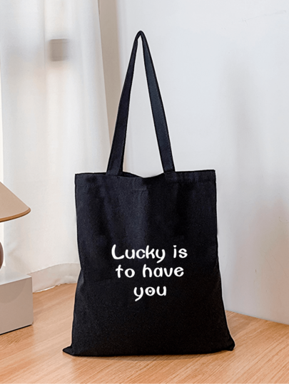 Fashionable Minimalist Letter Print Canvas Tote Bag