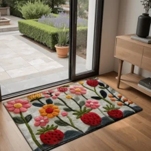 1pc Strawberry & Floral 3D Pattern Bath Mat - Super Soft Faux Sherpa, Absorbent & Water Resistant, For Bedroom, Bathroom, Kitchen And Entryway - Machine Washable Home Decor