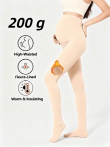 Damskie rajstopy ciążowe z polaru z regulowanym pasem – beżowe legginsy termiczne na zimne dni