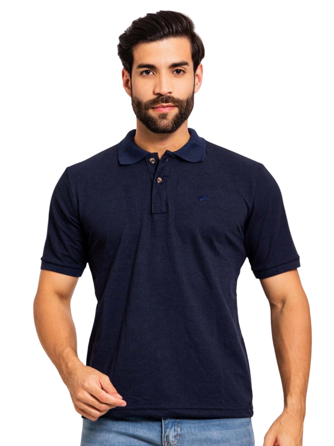 Men's Premium Casual Cotton Polo Shirt, Basic Piqué Fabric - 藏蓝色 - 查看 1