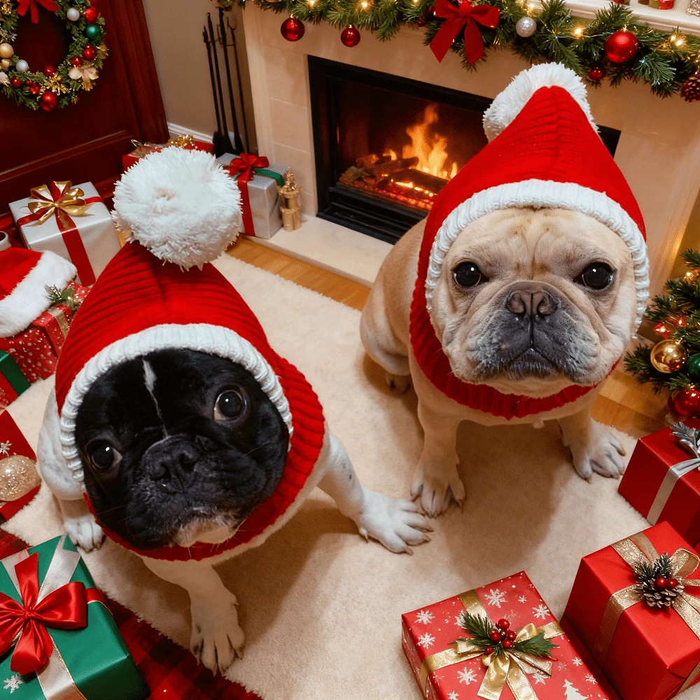 1 pieza Sombrero de Navidad para gato y perro, accesorio cálido de 360 grados para perros, accesorio para gatos, sombrero de gato, estilo de festival de Año Nuevo, accesorio para mascotas, disfraz para gatos, perros y conejos en otoño e invierno