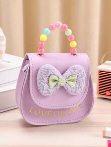 1pc Girls' PU Butterfly Beaded Handbag, Shoulder Bag, Suitable For Outings, Birthday Gift, Holiday Gift