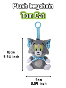 Tom And Jerry Plaid Series Tom Cat Plush Keychain - Gray Plush With Blue & White Plaid Scarf And Ear, Yellow Eyes, Blue Top Ring Printed With "TOM AND JERRY", Size 10cm*9cm, Compact And Exquisite, Made Of Soft And Durable Plush Material, Ideal For Tom And Jerry Fans, Plush Keychain Collectors, And Anyone Looking For Cute Daily Accessories. - Tom and Jerry Checkered Series-plush Pendant-tom Cat - View 4