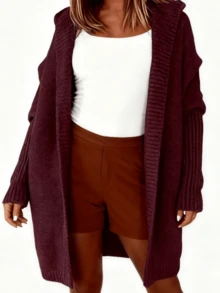 加码蝙蝠袖连帽开衫 - 酒紅色 - 查看 3