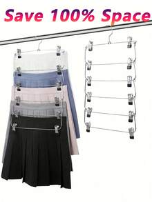 6 couches Cintre à pantalon pliable en acier inoxydable, Ensemble de cintres à jupes, Organisateur de vêtements multi-niveaux économe en espace pour armoire et placard, Convient pour les jeans, les jupes et plus, Construction en métal pour une organisation efficace de la garde-robe