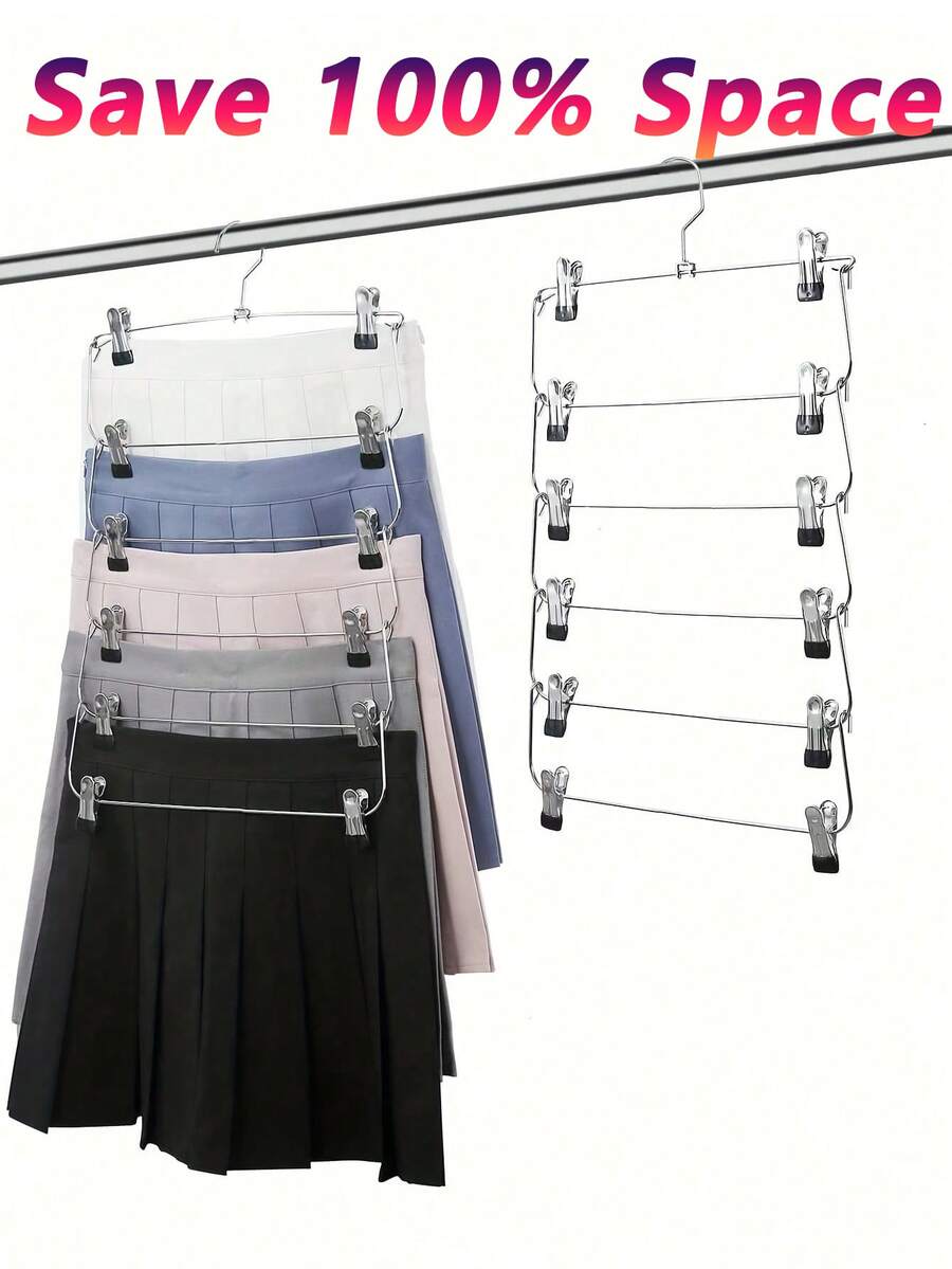 6 couches Cintre à pantalon pliable en acier inoxydable, Ensemble de cintres à jupes, Organisateur de vêtements multi-niveaux économe en espace pour armoire et placard, Convient pour les jeans, les jupes et plus, Construction en métal pour une organisation efficace de la garde-robe