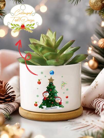 Personalized Christmas Pot With Names – Custom Family Ceramic Flower Pot, Holiday Succulent Planter Gift, Christmas Decor Gift, Wedding Flower Vase,Gift For Christmas