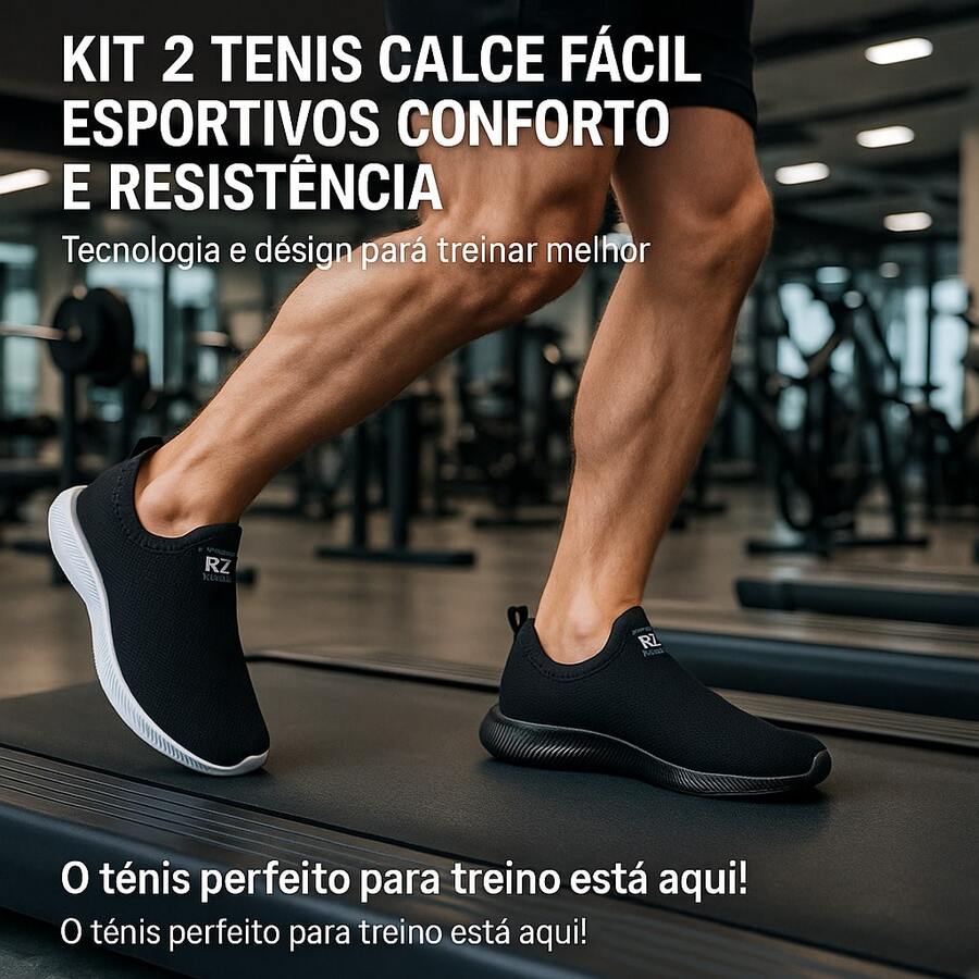 Kit 2 Tênis Masculino Esportivo RZ - Tecnologia e Design Para Treinar Melhor, Calce Fácil Conforto e Resistencia - Pronta Entrega!