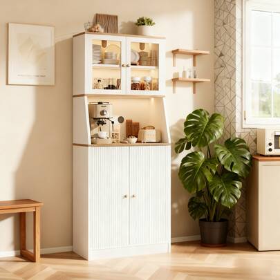 FCSQIU Muebles de cocina, mueble de almacenaje con encimera y 4 puertas, cocina, mueble auxiliar multifunción, almacenaje, aparador, estantes regulables, para cocina, comedor, mueble aparador, aparador de cocina, muebles de cocina, mueble multiusos, vitrina, mueble de cocina, 70 x 40 x 180 cm