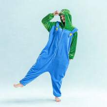 nerd hunters Adult Kigurumi Pajamas Plush Unisex Cosplay Costume Super Mario Luigi - Blue - View 2