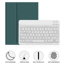 【无线键盘保护套】这款无线蓝牙键盘保护套兼容 iPad Air 1/Air 2/Air 3/Air 4/Air 5/6、iPad 5/6/7/8/9/10/11 代、iPad Pro 12.9 英寸（2020/2021/2022 款）、iPad Pro 11 英寸（2018/2020/2021/2022 款），以及 Galaxy Tab 和 Redmi Pad SE。它采用柔软的 TPU 背壳、磁吸式可拆卸设计，并设有手写笔插槽。