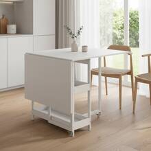 HOMCOM White Four Person Drop Leaf Folding Dining Table And Chairs Set Extendable Round Breakfast Bar Coffee Table For Small Spaces* - White - View 3