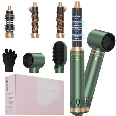 ATOPSKINS 5 In 1 Blow Dryer Brush Upgrade Hair Dryer Brush Air Curler Air Curling Wrap Styler Detachable Hot Air Brush Negative Ion Curling Brush Iron Hair Styling Tools For Drying Curling Straightening