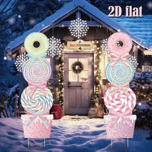 2D Flat, 2pcs Christmas Candyland Outdoor Decorations, Bow Macaron Color Ornaments, Large Pastel Pink & Mint Green Candy Cake Yard Stakes - Plastic Outdoor/Indoor Christmas Lawn Decorations, Xmas Winter Holiday Garden Pathway Walkway Decor, 2D Flat, Holiday Yard Decor, Seasonal Pathway Decor - Multicolor - View 3