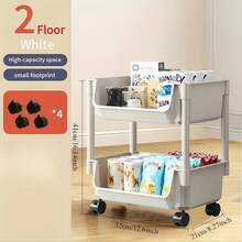 Conjunto de estanterías de plástico blanco de dos niveles: fácil de armar, estantería multiusos con ruedas, ideal para el hogar y la oficina | Imprescindible para la organización del hogar | Diseño de estanterías abiertas | Módulos apilables - Blanco - Ver 2