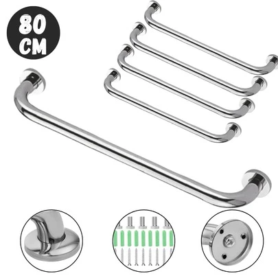 Barra De Apoio Segurança 80 Cm Inox Para Banheiro Idosos Acessibilidade 1/2/3/4 Unidades