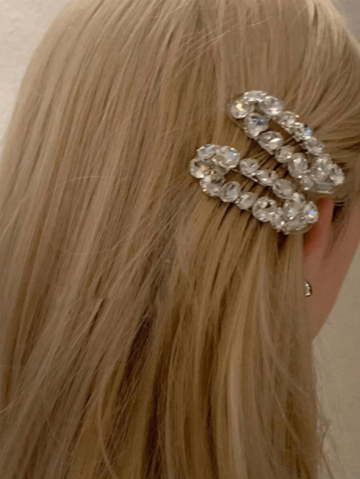 Shiny Zinc Alloy Rhinestone Hair Clip, Suitable For Daily Hairstyle Decoration