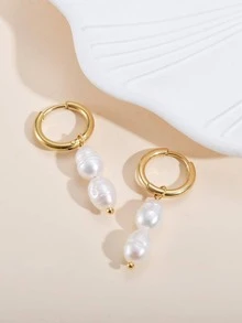 Aretes Colgantes Decorados Con Perlas Falsas - Blanco - Ver 9