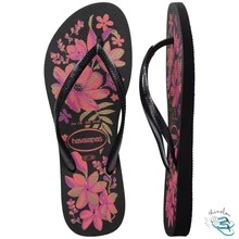 Sandalia Chinelo Havaianas Slim Organic Floral Rosada Feminina Adulto Original - Preto/Cinza/Dourado - Visão 2