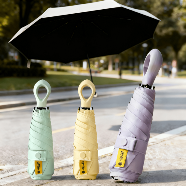 Paraguas plegable portátil de 5 pliegues para protección solar y contra el clima, paraguas de doble uso para sol, mini paraguas portátil en cápsula, con asa en bucle para transporte fácil, cierre sencillo y tamaño compacto