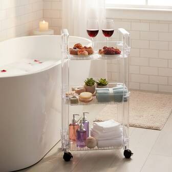 1pc Multi-Functional 3-Tier Rolling Storage Rack With 8 Hooks, Thick Material, Handled Kitchen Organizer Rack, Living Room Snack Cart, Multi-Layer Cosmetic Organizer, Slim Organizer, Bathroom Accessory, Bathroom Shelf, Small Cart