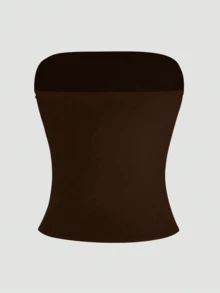 性感露肩基础背心时尚纯色弹力修身抹胸女式四季装 - 棕色 - 查看 4