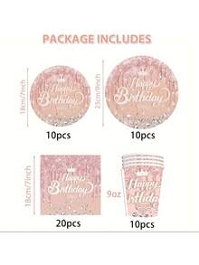 10/20/50 件，玫瑰金生日派对用品-玫瑰金生日餐具餐盘、甜点盘、生日装饰餐巾 - 彩色 - 查看 2
